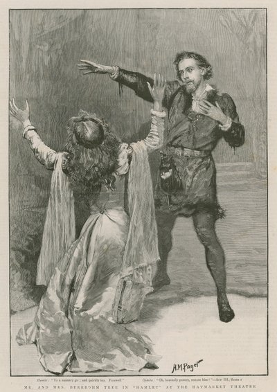 Mr og Mrs Beerbohm Tree i Hamlet ved Haymarket Theatre (gravering) av Henry Marriott Paget