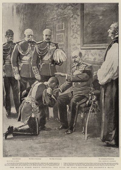 King's First Privy Council, hertugen av York kysser Hans Majestets hånd av Henry Marriott Paget
