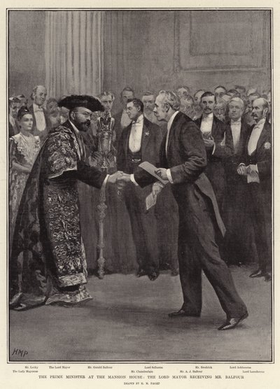 Statsministeren i Mansion House, Lord Mayor tar imot Mr Balfour av Henry Marriott Paget