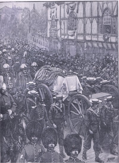 Queens begravelse, den siste etappen, illustrasjon fra Cassells History of England, 1900-tallet av Henry Marriott Paget