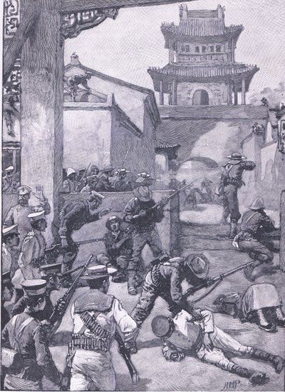 Krigen i Kina: Kampene i Tientsin, illustrasjon fra Cassells History of England, 1900-tallet av Henry Marriott Paget