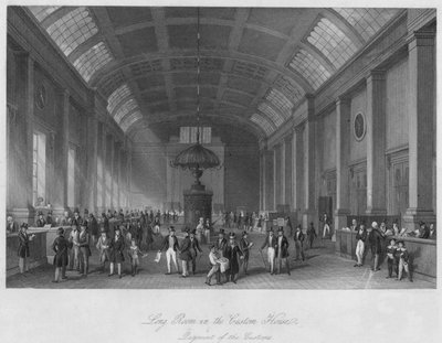 Langt rom i Custom House. Betaling av tollvesenet, c1841 av Henry Melville