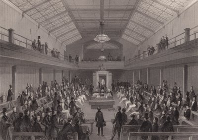 Speakeren irettesetter en person i baren i House of Commons, Westminster, London (gravering) av Henry Melville