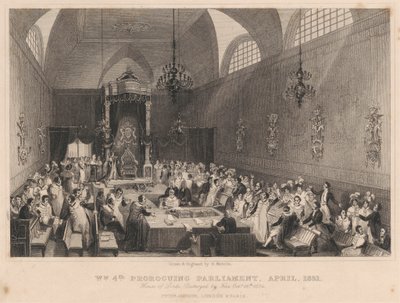 William fjerde prorogerende parlament, april 1831. House of Lords: ødelagt av brann 16. oktober 1834 av Henry Melville