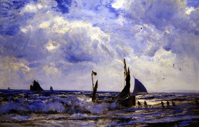 Hauling in the Boats (olje på lerret) av Henry Moore