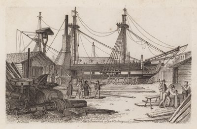 En vestindiamann i Cox and Curlins Yard, Limehouse av Henry Moses