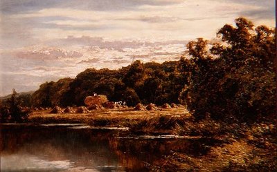 Høstere i et felt ved en elv av Henry Parker