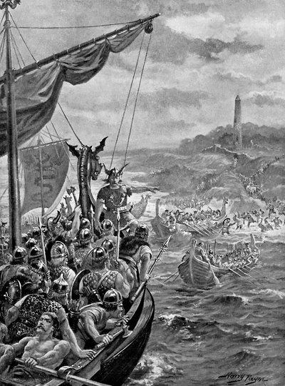 Et angrep fra danskene på Irland, 900-tallet e.Kr., c1920. av Henry Payne