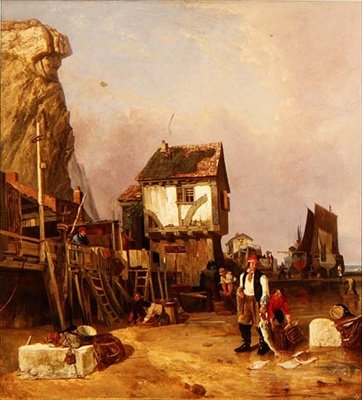 Fiskere med fangsten ved en kai av Henry Perlee Parker