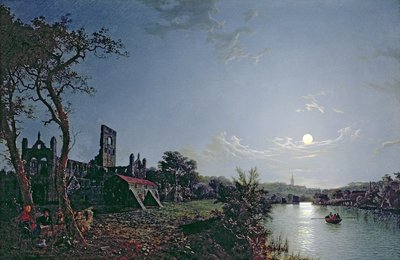 Morgen med utsikt over Kirkstall Abbey (olje på lerret) av Henry Pether