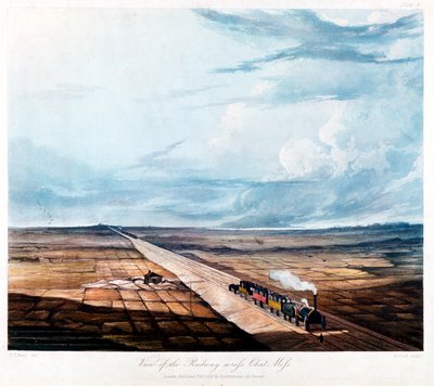 Tog som krysser Chat Moss, Lancashire, 1831 av Henry Pyall