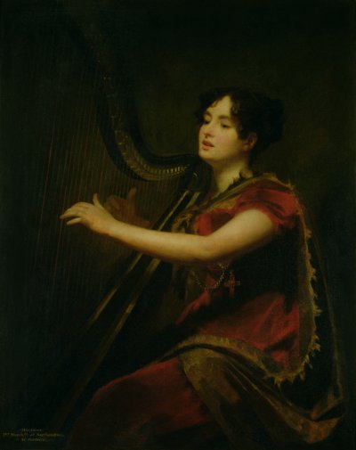 The Marchioness of Northampton, Playing a Harp, ca. 1820 av Henry Raeburn