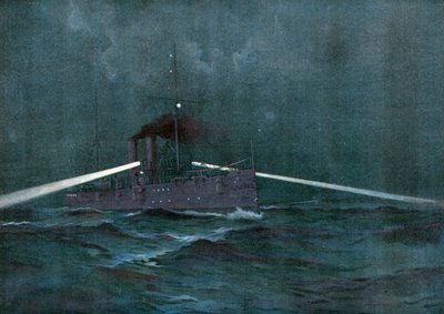 Håndhevelsen av nøytralitetslovene med Spania, Cruiser Montgomery og pistolbåten Annapolis patruljerer cubanske farvann på jakt etter en filibustering Schooner av Henry Reuterdahl