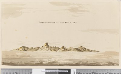 Side 25aa Eimeo slik den ser ut fra Matavai Bay, Otahiete, 1768-75 (penn og blekk og vask) av Henry Roberts