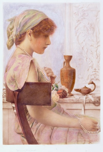 Jente med perler (wc over fotogravyr) av Henry Ryland