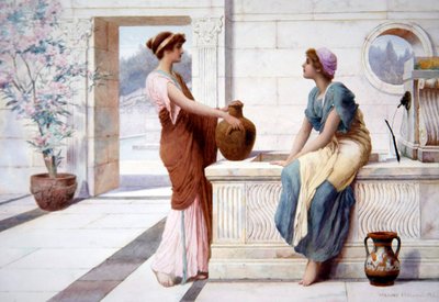 Gossip, ca. 1895 (akvarell om bord) av Henry Ryland
