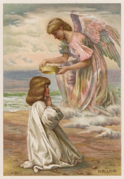 Kronen venter (farge litho) av Henry Ryland