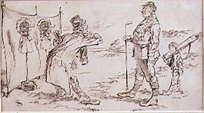 Golferen blir forstyrret av selgeren, illustrasjon til Graphic magazine, pub. c, 1870 av Henry Sandercock