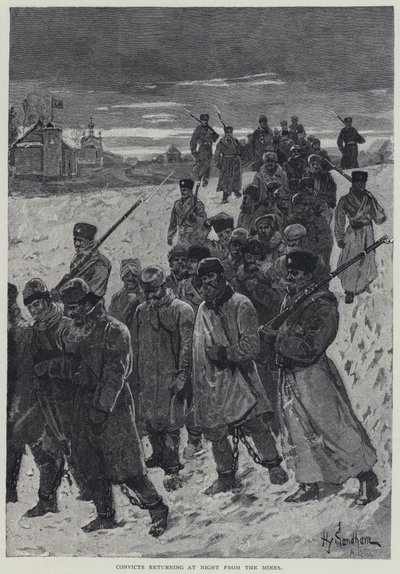 Kara, straffedømte som kommer tilbake om natten fra gruvene (litho) av Henry Sandham
