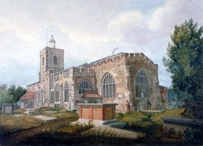 Sørøstutsikt over Church of St Dunstan, Stepney, London, c1820 av Henry Sass