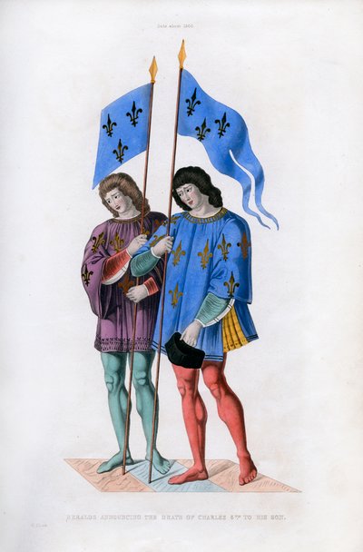 Heraldere som kunngjorde Charles VIs død til sønnen, c1500, 1843. av Henry Shaw