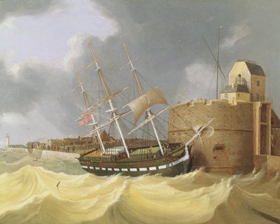 Nærkontakt (skipet «Dronning Victoria» i havnen i Le Havre) 1843 (olje på lerret) av Henry Smartly