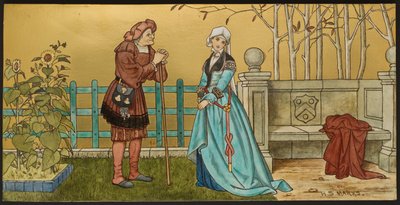 The Pantaloon, plakett som viser en illustrasjon fra Shakespeares Seven Ages, Minton ware, Staffordshire, 1874 (emaljert fajanse) av Henry Stacey after Marks