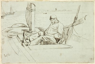 Mann som sitter i en seilbåt av Henry Stacy Marks