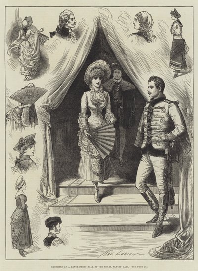 Skisser på et fancy-dressball i Royal Albert Hall av Henry Stephen Ludlow