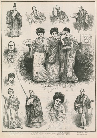 Skisser fra The Mikado på Savoy Theatre av Henry Stephen Ludlow