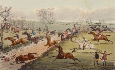 A Steeple-Chase, The Sunken Road (farge litho) av Henry Thomas (after) Alken