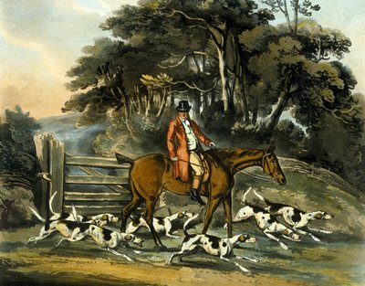 Going Out, fra 'Fox Hunting', gravert av Thomas Sutherland (1785-1838) 1817 (farge litho) av Henry Thomas (after) Alken