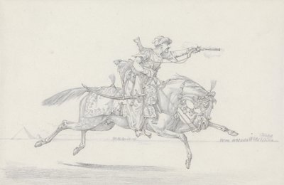 En ladende mameluke som avfyrer en pistol (grafitt og rødt kritt på papir) av Henry Thomas Alken