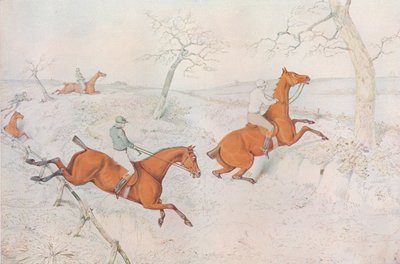 A Steeplechase: Krysser en dyp ravine som er farlig å passere, 1827 av Henry Thomas Alken