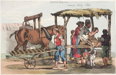 Brick Making, utgitt av Thomas Mclean fra Haymarket, 1824 (farget etsning) av Henry Thomas Alken