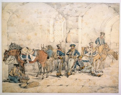 Husarer på halvøya, muligens 1. husarer, Kongens tyske legion, 1808 ca. av Henry Thomas Alken