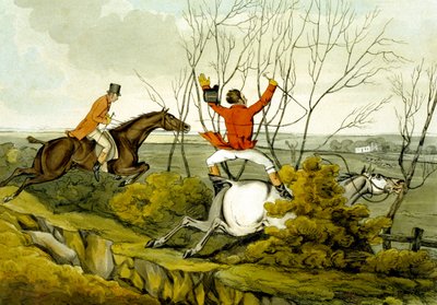 Stuper gjennom hekken, fra "kvalifiserte hester og ukvalifiserte ryttere" av Henry Thomas Alken