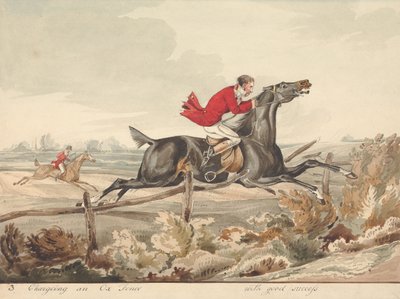 «Kvalifiserte hester og ukvalifiserte ryttere: Å forsere et oksegjerde med godt resultat» av Henry Thomas Alken