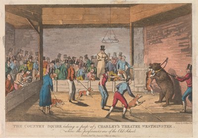 Godseieren kikker inn i Charleys teater i Westminster av Henry Thomas Alken