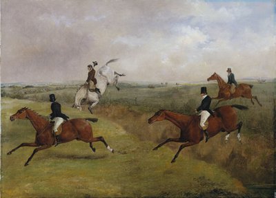 The Grand Leicestershire Steeplechase, 12. mars 1829: Dick Christians siste høst - ofte kalt "A Header" av Henry Thomas Alken