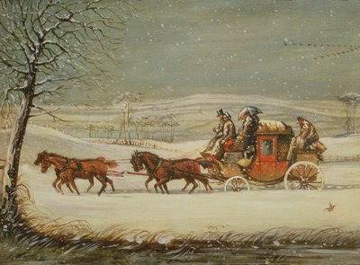 The Royal Mail in Winter (olje på panel) av Henry Thomas Alken