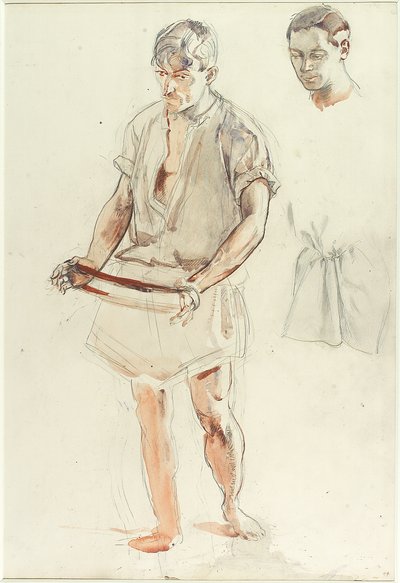 Man Standing: Studier av hode og skjorte (blyant og wc på papir) av Henry Tonks