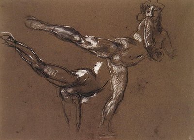 To studier av en naken kvinne (kritt på papir) av Henry Tonks