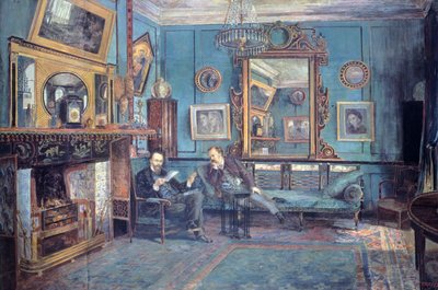 Dante Gabriel Rossetti leser dikt til Theodore Watts-Dunton i stua av Henry Treffry Dunn (1838-1899) av Henry Treffry Dunn