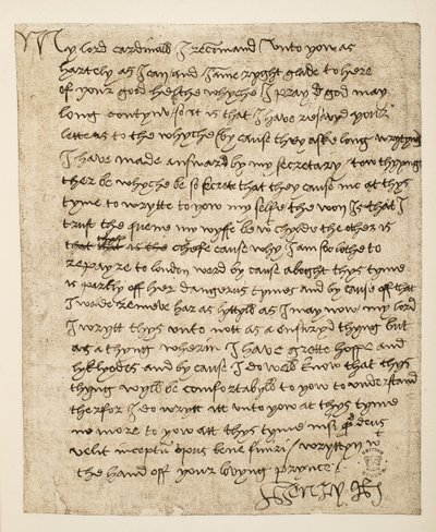 Faksimile av et brev fra Henry VIII til kardinal Wolsey datert juli 1518, pub. 1902 (kollotype) av Henry VIII