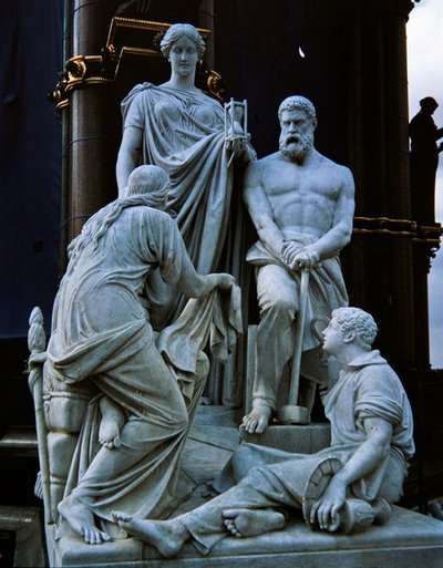 Produserer, skulpturgruppe fra Albert Memorial, ferdigstilt i 1876 (granitt) av Henry Weekes