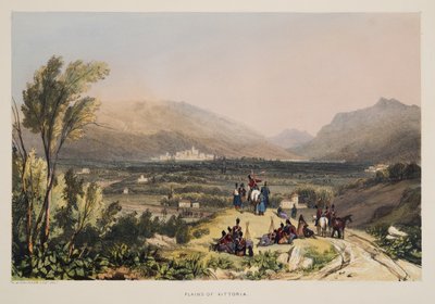 Plains and City of Vitoria, fra Skisser av natur i de baskiske provinsene i Spania, med et utvalg av nasjonal musikk ?, pub. 1838 (håndfarget gravering) av Henry Wilkinson