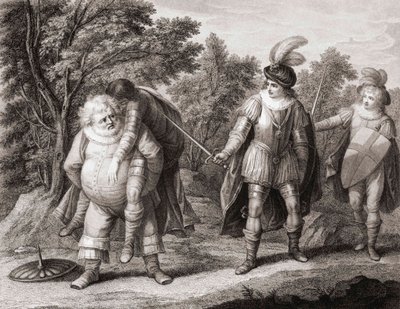 Falstaff med kroppen til Hotspur på ryggen. (skrive ut) av Henry William (after) Bunbury