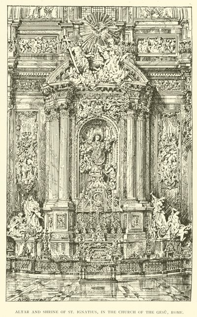 Alter og helligdom for St Ignatius, i Gesu-kirken, Roma (gravering) av Henry William Brewer
