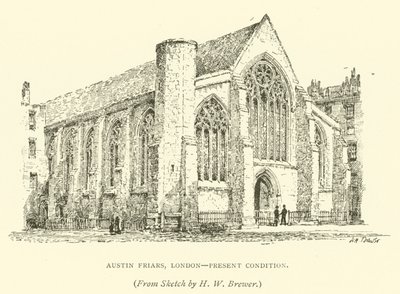 Austin Friars, London, nåværende tilstand (gravering) av Henry William Brewer